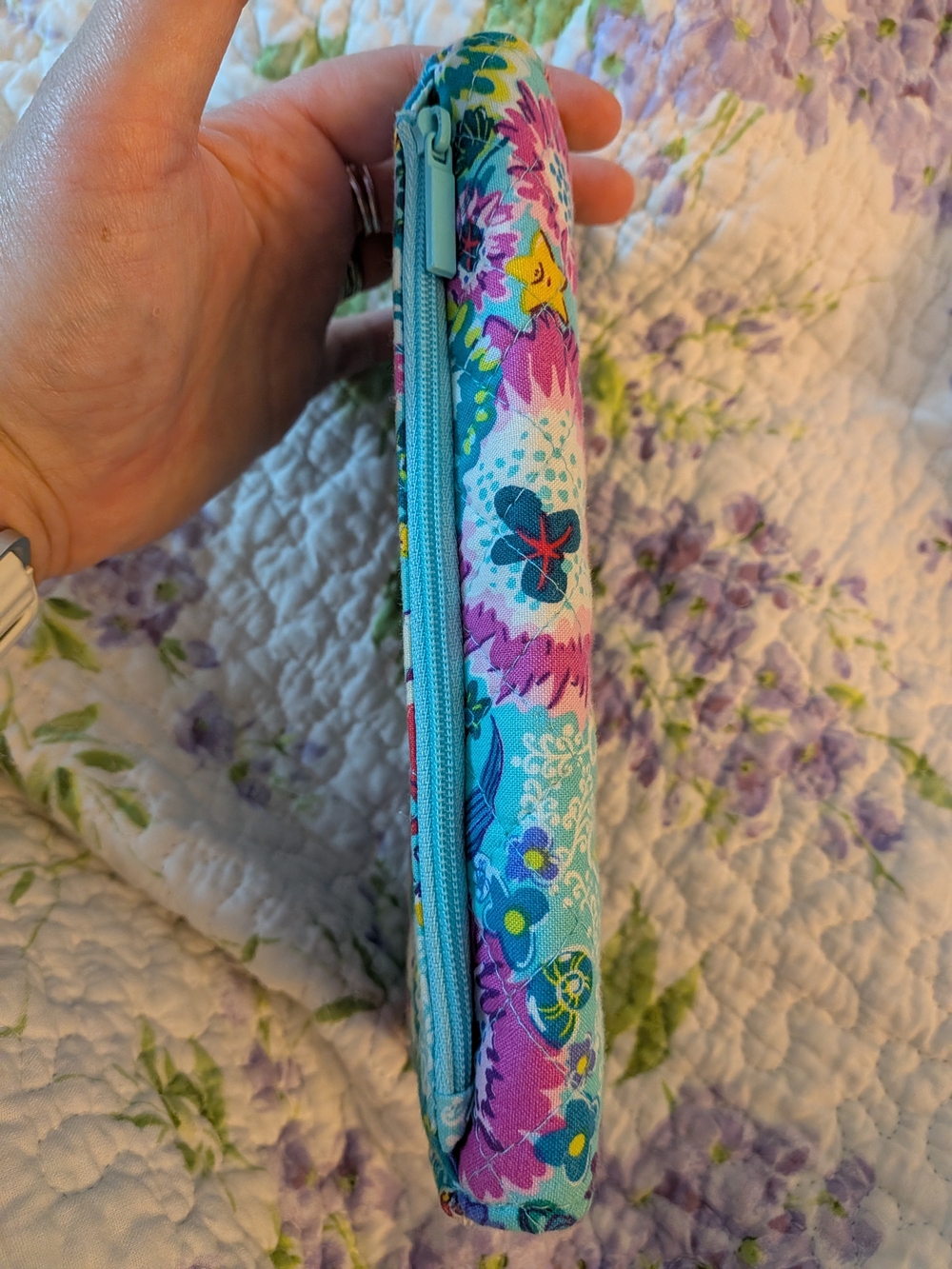 Vera Bradley Turquoise Floral Quilted Wallet with Purple & Yellow Accents - Picture 3 of 8